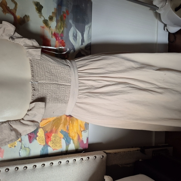 Indikah Cream Off-Shoulder Ruffled Midi Sundress Sizr 12 - Picture 11 of 16